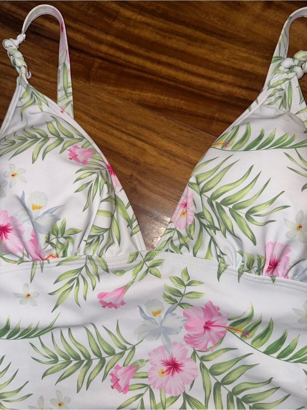 Nicole Miller White Tankini Set with Pink Floral Print - Picture 6 of 9